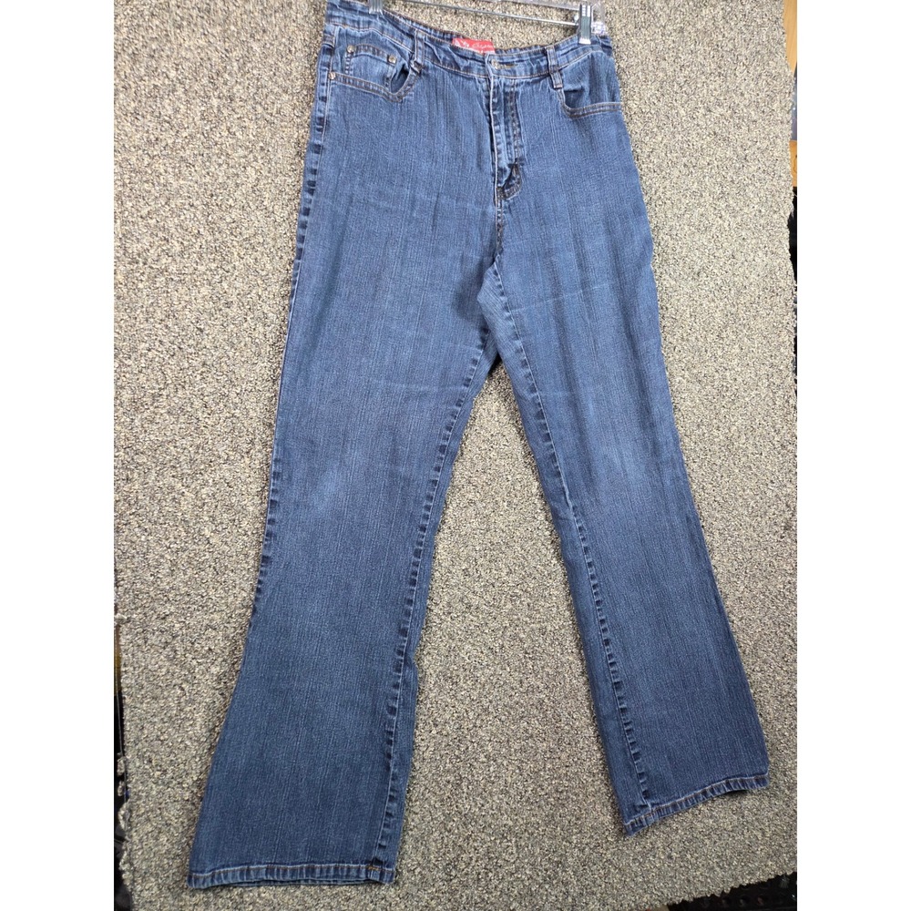 Cos Jeans Bootcut Denim Women Size 12 Blue Embroidered Rhinestone LH8258-F - Picture 4 of 13